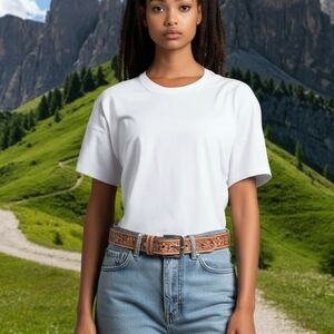 Hand Crafted Tan/Brown Embossed Leather Belt NWOT